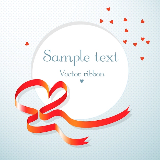 Romantische geschenkenkaart met rood hart lint en ronde tekstveld met harten platte vectorillustratie