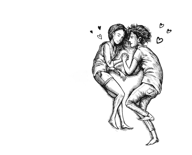 Romantische liefhebbers voor Valentijnsdag, Cartoon Hand getrokken schets Vector achtergrond.