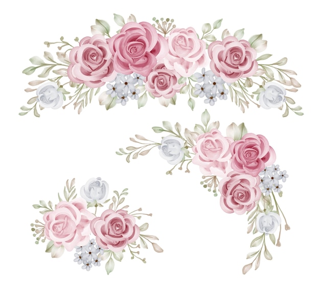 Gratis vector romantische roze roos bloem krans geïsoleerd clipart