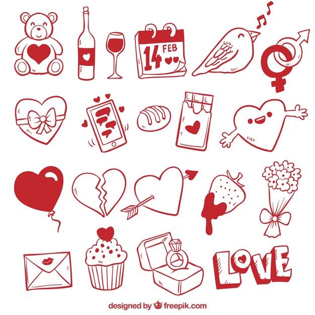 Romantische Valentijnsdag elementen in doodle stijl