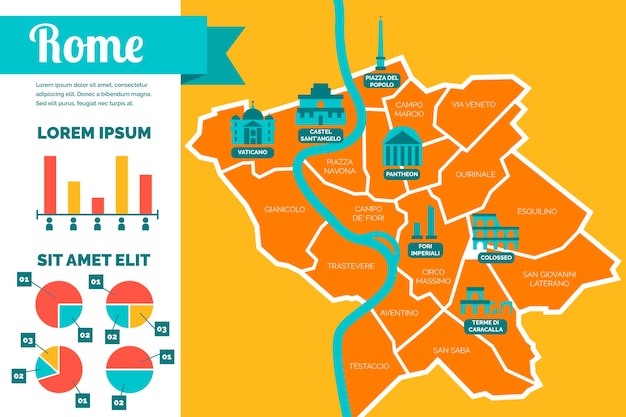 Rome kaart infographics in plat ontwerp