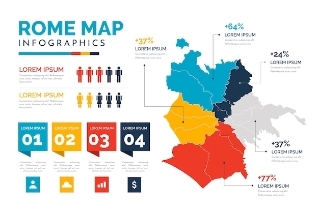 Rome kaart infographics in plat ontwerp