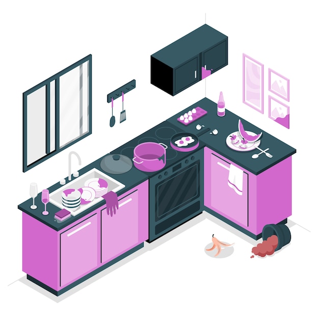 Gratis vector rommelige keuken concept illustratie