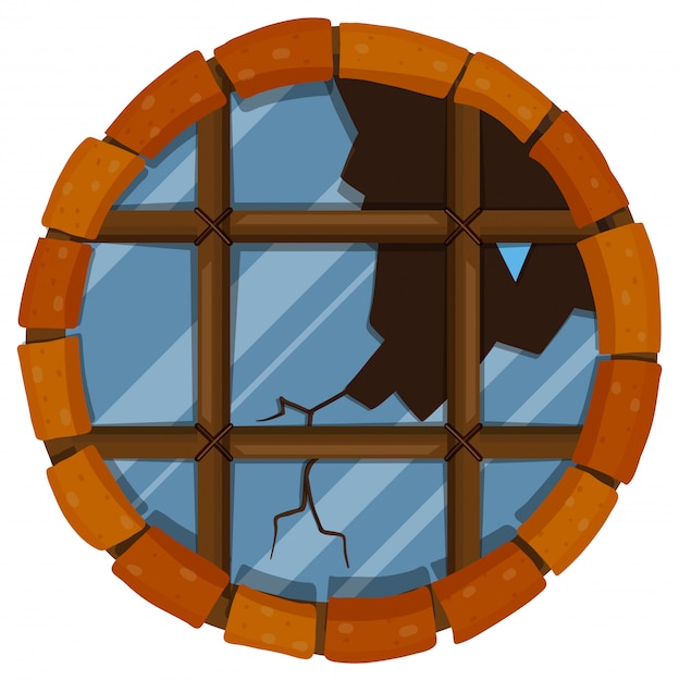 Gratis vector rond venster met gebroken glas