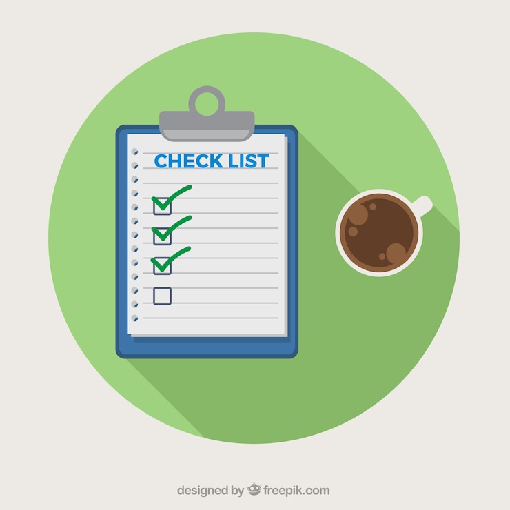 Gratis Vector ronde achtergrond met checklist en koffiekop