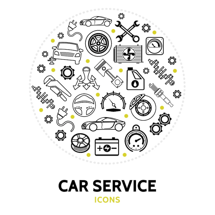 Gratis Vector ronde compositie met autoservice-elementen
