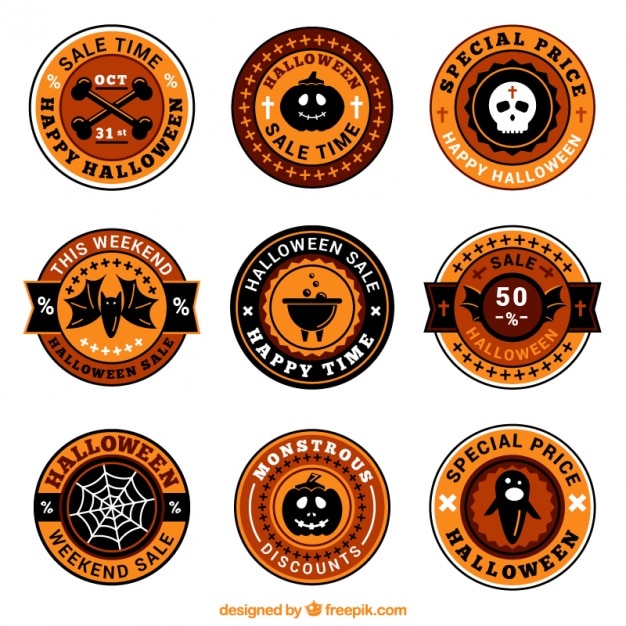 Gratis vector ronde etiketten voor halloween