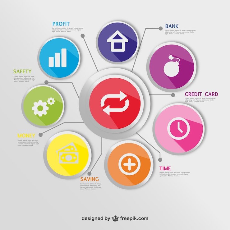 Gratis Vector ronde knoppen economie infographic