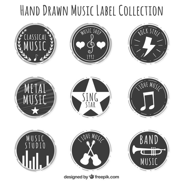 Ronde vintage music stickers set