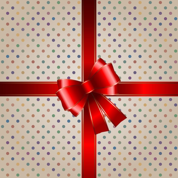 Gratis vector rood lint cadeau strik met een polka dot vintage achtergrond