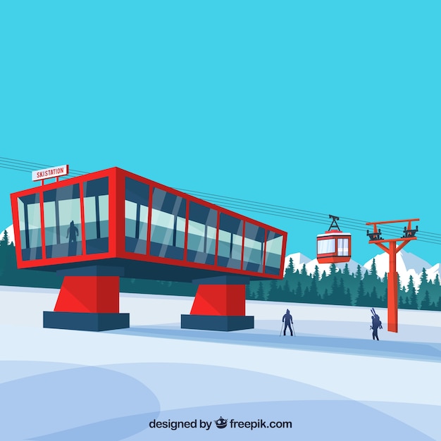 Rood skistationontwerp