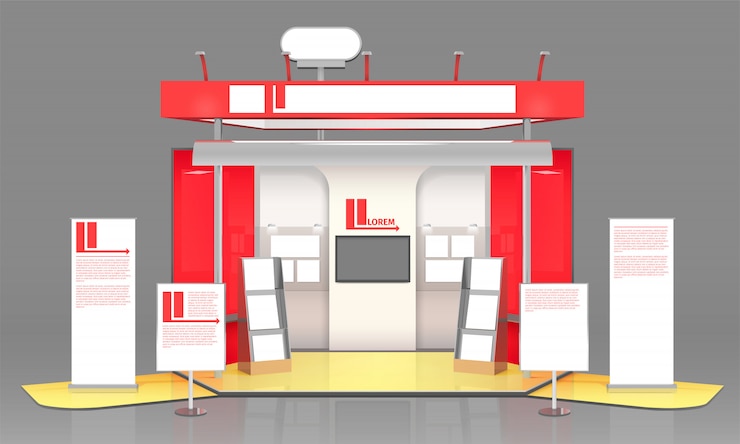 Gratis Vector rood tentoongesteld vitrineontwerp