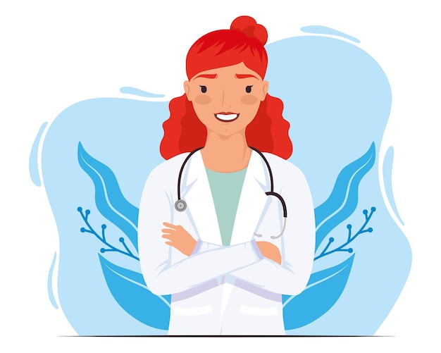 Gratis vector roodharige dokter vrouw met stethoscoop karakter