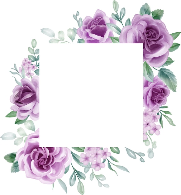 Rose purple aquarel bloem frame lila bloem elementen botanische achtergrond of behang ontwerp prints en uitnodigingen en ansichtkaarten