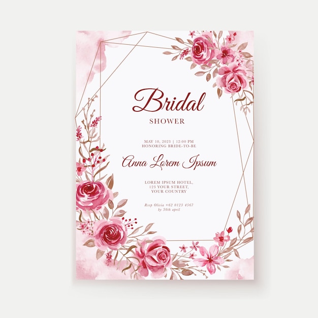 Rose roze bloem aquarel bruids douche uitnodiging sjabloon
