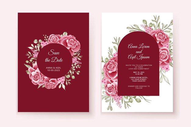 Rose roze met achtergrond kastanjebruin bruiloft uitnodiging sjabloon