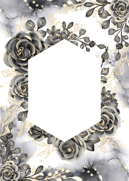 Rose zwart en goud aquarel achtergrond bloemen frame met witruimte