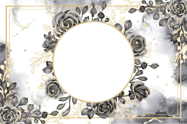 Gratis vector rose zwart en goud aquarel achtergrond bloemen frame met witruimte