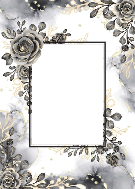 Rose zwart en goud aquarel achtergrond bloemen frame met witruimte