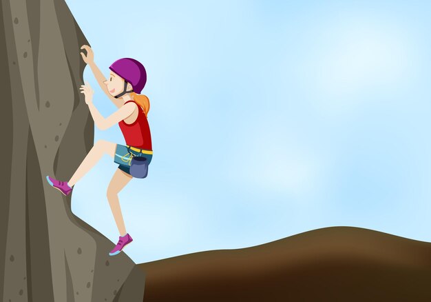 Rotsklimscène met alleen klimmende vrouw