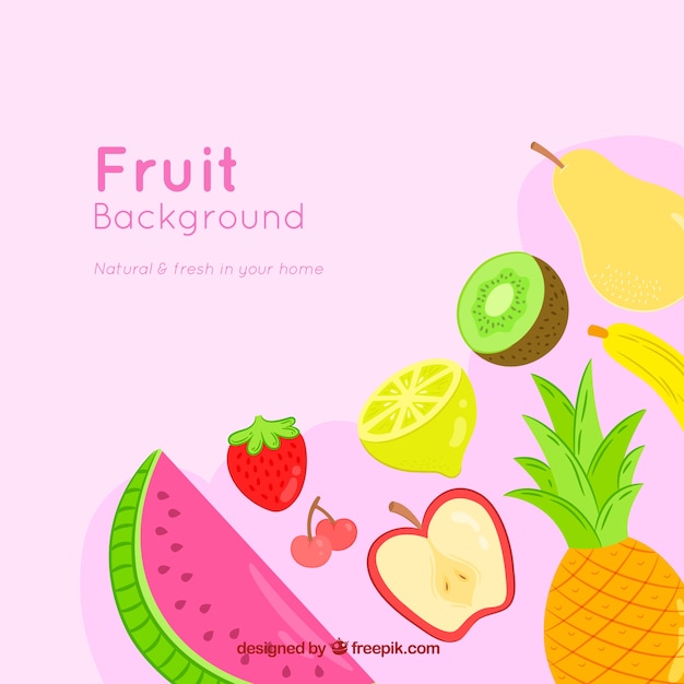 Roze achtergrond met smakelijke vruchten