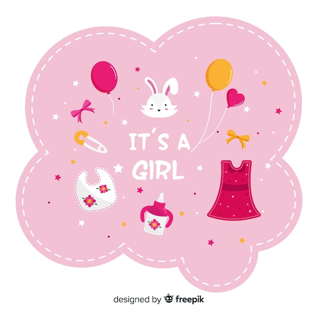 Gratis vector roze baby showerconcept voor meisje