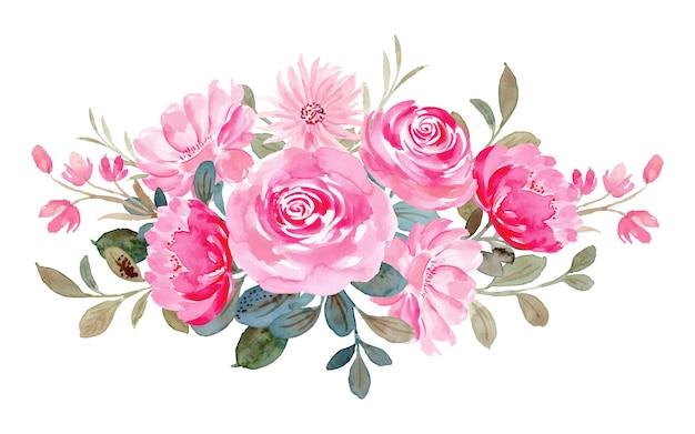 Roze bloemstuk met aquarel