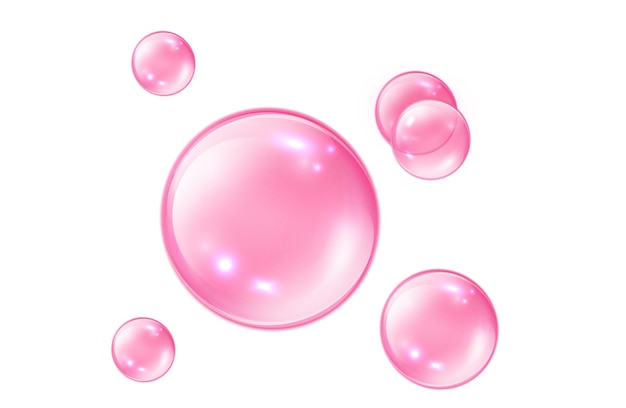 Gratis vector roze collageen bubbels op witte achtergrond koolzuurhoudende fonkelingen bubble gum
