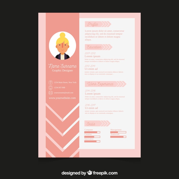 Gratis vector roze cv-sjabloon