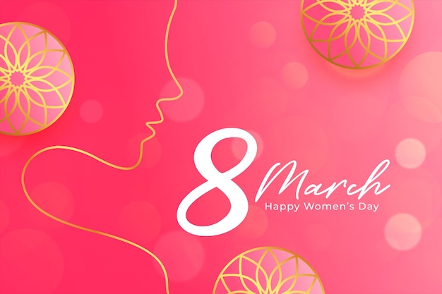 Roze damesdagkaart met lijn vrouwelijk gezicht