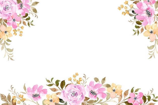 Gratis vector roze geel bloemen aquarel frame