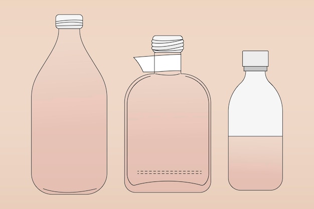 Roze glazen fles overzicht, zero waste container vectorillustratie