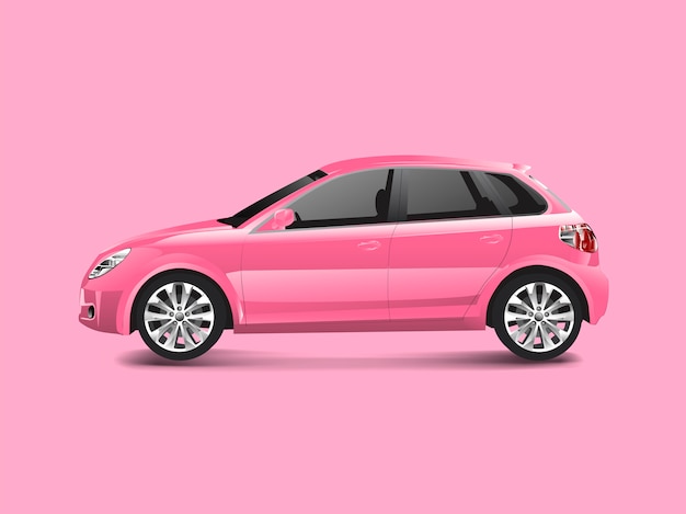 Gratis vector roze hatchbackauto in een roze vector als achtergrond