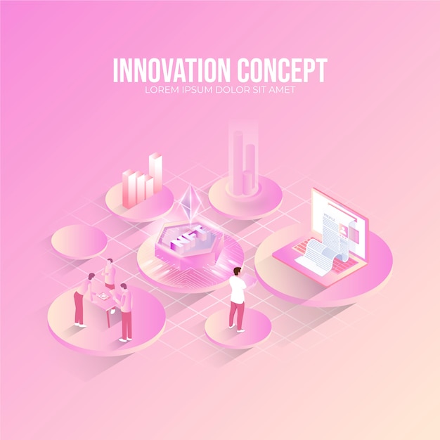 Roze isometrisch innovatieconcept