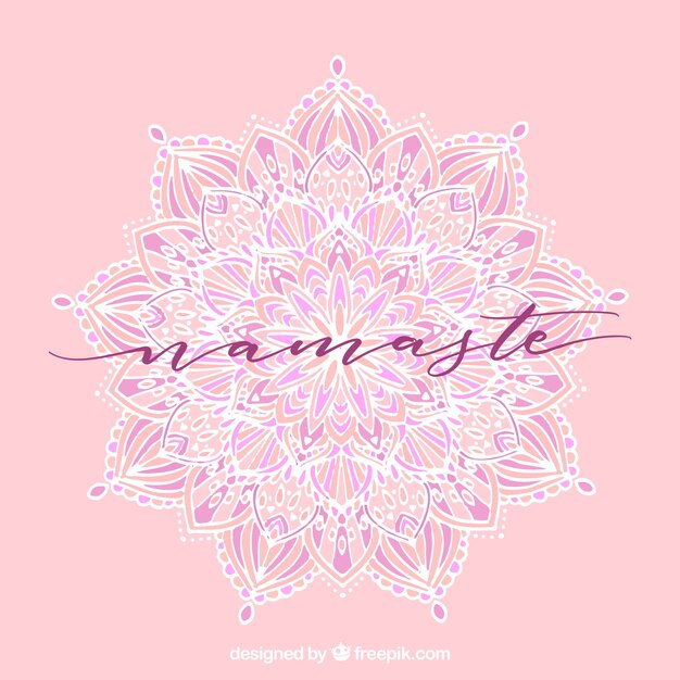 Roze namaste achtergrond met handgetekende mandala