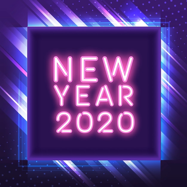 Roze nieuwjaar 2020 neon teken vector