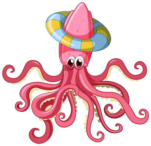 Gratis vector roze octopus met opblaasbare ring