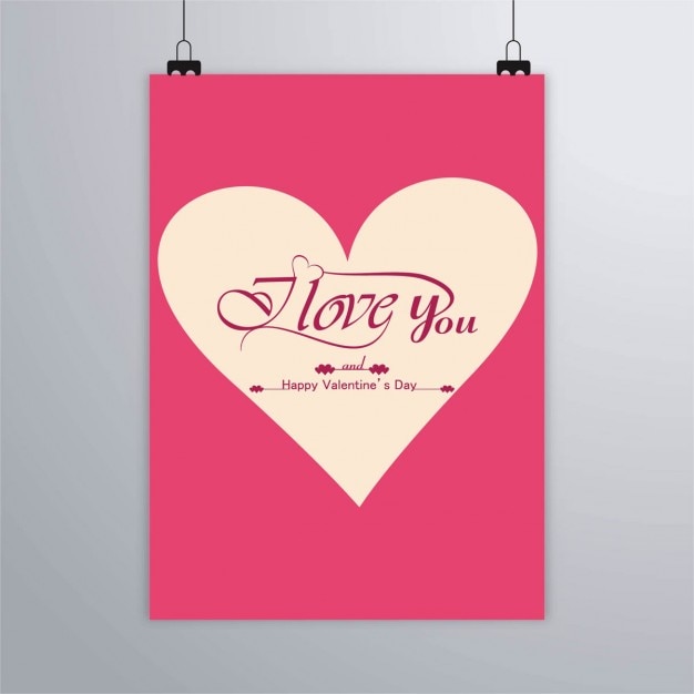 Gratis vector roze poster met een hart, gelukkige valentijnskaart