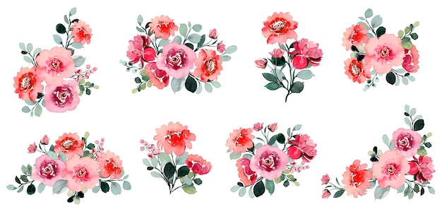 Roze roos bloemboeket collectie met aquarel