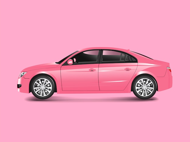 Roze sedanauto in een roze vector als achtergrond