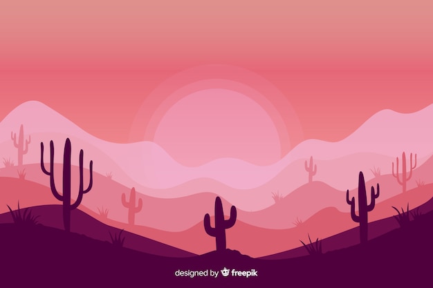 Roze tinten achtergrond met silhouetten van cactussen