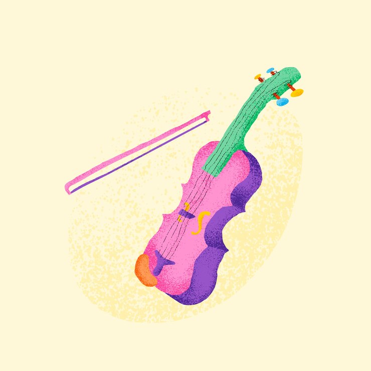 Gratis Vector roze viool sticker muziekinstrument illustratie