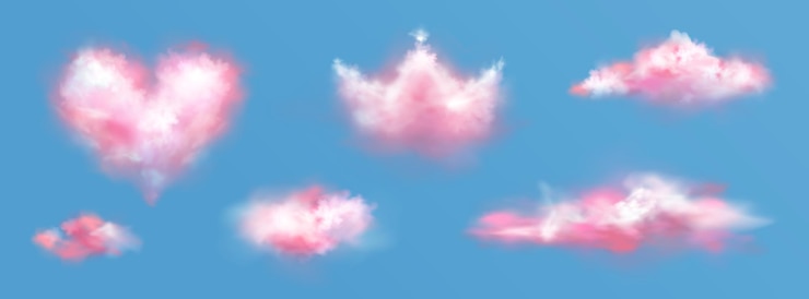 Gratis Vector roze wolken in kroon en hartvorm in hemel