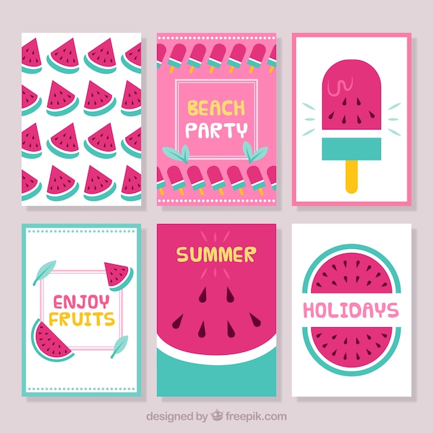 Gratis vector roze zomer kaartenset