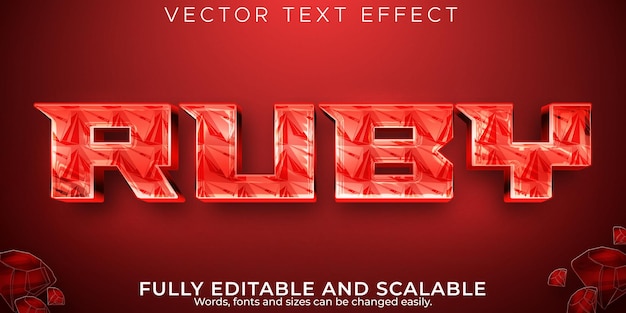 Ruby sieraden teksteffect, bewerkbare luxe en edelsteen tekststijl