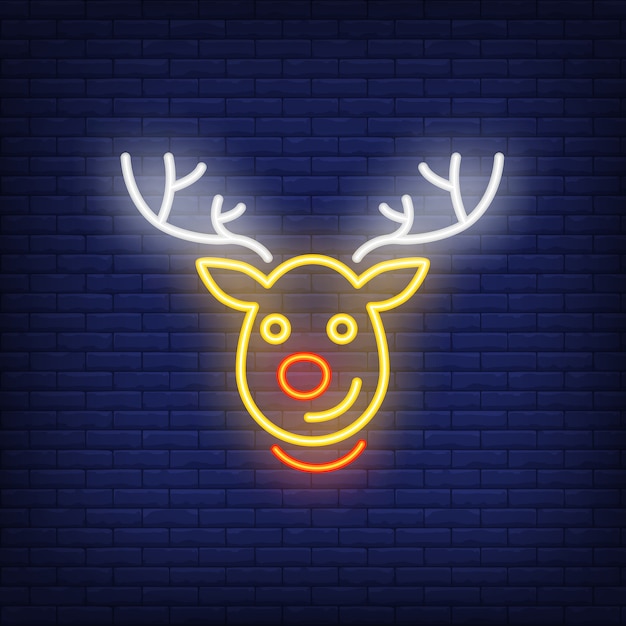 Rudolph neon Christmas Rendier stripfiguur. Nacht helder advertentie-element.