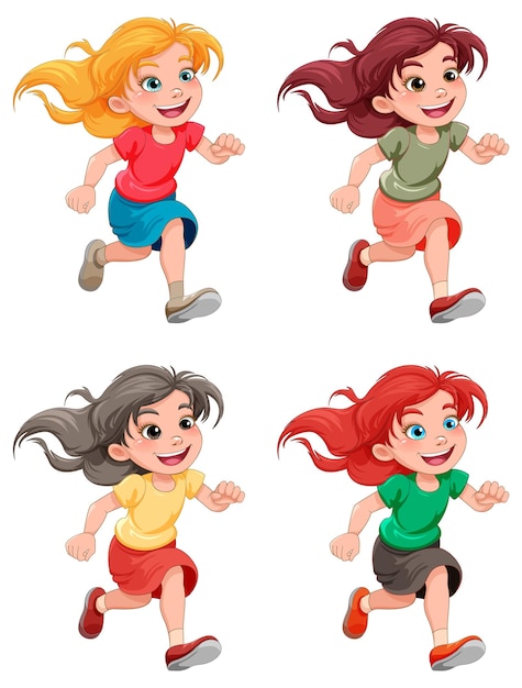 Gratis vector running girl cartoon personage