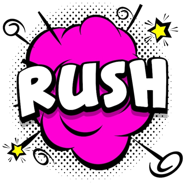 Rush comic heldere sjabloon met tekstballonnen op kleurrijke frames