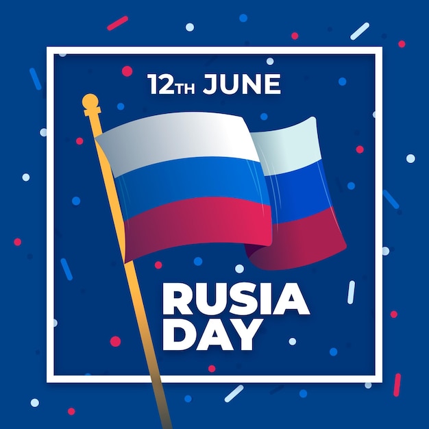 Rusland dag met vlag en confetti