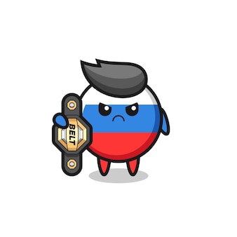 Rusland vlag badge mascotte karakter als een mma-jager met de kampioensriem